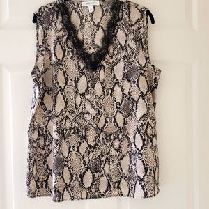 Nine West Snakeskin Print Sleeveless Blouse with black lace accent